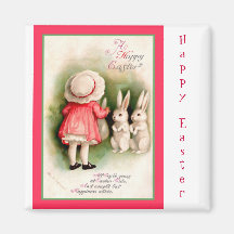 Easter ~ Cute Girl in Pink with Bunnies Magnet