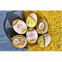 Easter Egg Shaped Biscuits On The Plate On Yellow Acrylic Cut Out