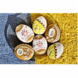 Easter Egg Shaped Biscuits On The Plate On Yellow photo sculptures