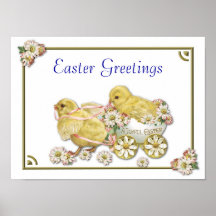 Easter Greetings Baby Chicks Customisable Poster