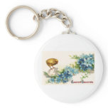 Easter Greetings with Blue Flowers and Baby Chick keychains