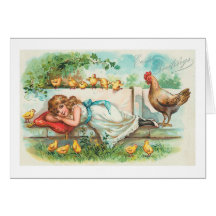 Easter Greetings With Hen, Chicks and Girl Cards