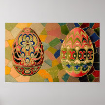 Easter Greetings With Painted Eggs Poster