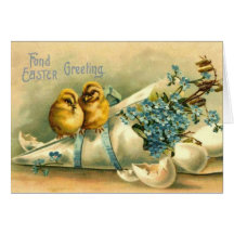Easter Greetings with Two Chicks Greeting Card