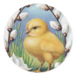 Easter Greetings Yellow Chick Round Sticker