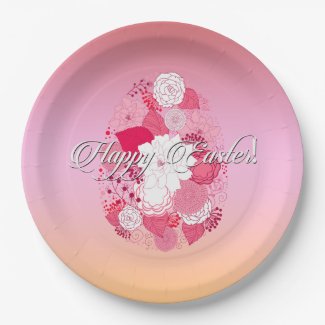 Easter - "Happy Easter" Floral Egg 9 Inch Paper Plate