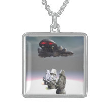 Easter Island Heads and UFO  Necklace