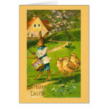Easter Parade With Rabbit and Chicks Card
