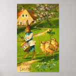 Easter Parade With Rabbit and Chicks Posters