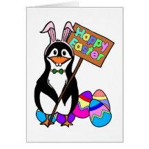 Easter Penguin with Coloured Eggs Greeting Card