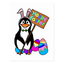 Easter Penguin with Coloured Eggs Postcards