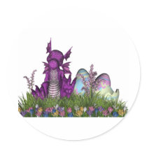 Easter Surprise Baby Dragon Round Sticker
