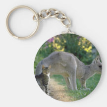 Eastern grey kangaroo and cat, Australia fl Key Chains