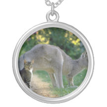 Eastern grey kangaroo and cat, Australia fl Personalised Necklace