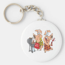 eat beef funny barbecue BBQing pigs Keychain