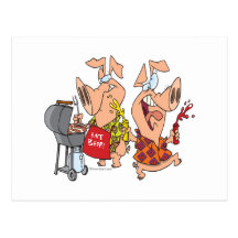 eat beef funny barbecue BBQing pigs Post Card