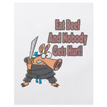 eat beef funny karate ninja pig cartoon flyer design