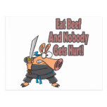 eat beef funny karate ninja pig cartoon post card