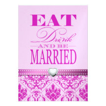 Eat Drink and be Married - Purple / Pink Damask Personalized Announcement