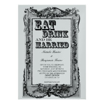 Eat Drink and be Married Vintage Floral Frame Personalised Invitation