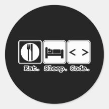 eat sleep code round stickers