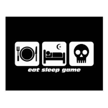 Eat sleep game postcards