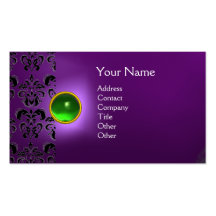 ECLIPSE DAMASK GEM  MONOGRAM purple green Business Cards
