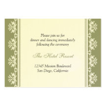 Ecru green filigree wedding reception enclosure business card