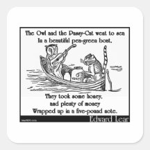 Edward Lear's The Owl and the Pussy-Cat Square Stickers