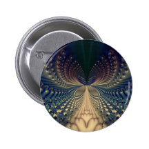 Efflorescence I · Fractal Art · Blue & Gold Button