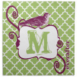 Eggplant & Lime Monogram Vintage Bird Moroccan Cloth Napkin
