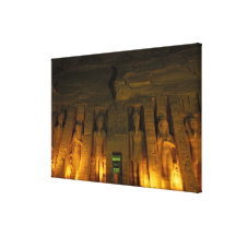 Egypt, Abu Simbel, Lighted facade of Small Stretched Canvas Print