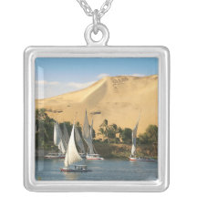 Egypt, Aswan, Nile River, Felucca sailboats, 2 Personalized Necklace