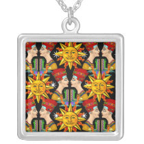 EGYPTIAN QUEEN AND SUN  DESIGN STERLING NECKLACE