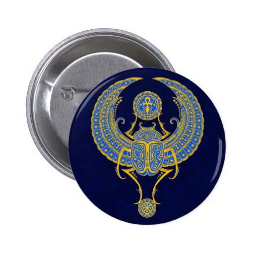 Egyptian Winged Scarab, Blue Pinback Button