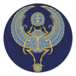 Egyptian Winged Scarab, Blue Round Stickers