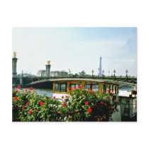 Eiffel Tower, barges, Paris, France  flowers Post Card