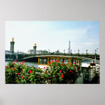 Eiffel Tower, barges, Paris, France  flowers Print