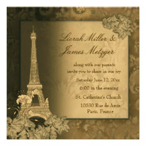 Eiffel Tower golden metallic invitation invitations