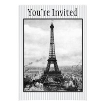 Eiffel Tower In Paris Striped Vintage Personalized Invite
