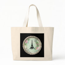 Eiffel Tower Pink Roses and Zebra Print Tote Bags