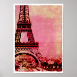 Eiffel Tower Pink Sunset Vintage Style