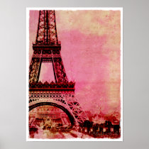Eiffel Tower Pink Sunset Vintage Style