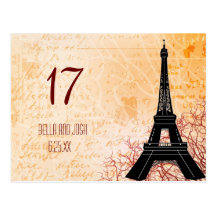 Eiffel Tower Wedding Table Card Postcard