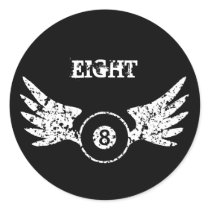 Eight ball with wings - billiards - pool round stickers