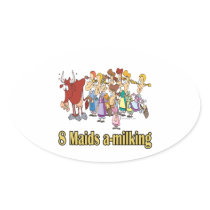 eight maids a-milking 8th eighth day christmas oval stickers