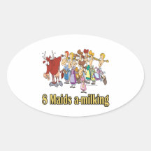 eight maids a-milking 8th eighth day christmas oval stickers