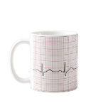 EKG heartbeat on graph paper, pulse beating mugs