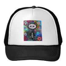 El Gato Cat Dia de los Muertos by Prisarts Mesh Hats