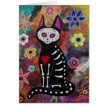 El Gato Day of the Dead Painting by Prisarts Greeting Card